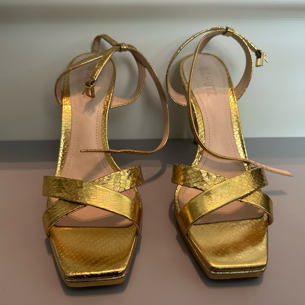 Schutz Gold Lace Up Heels